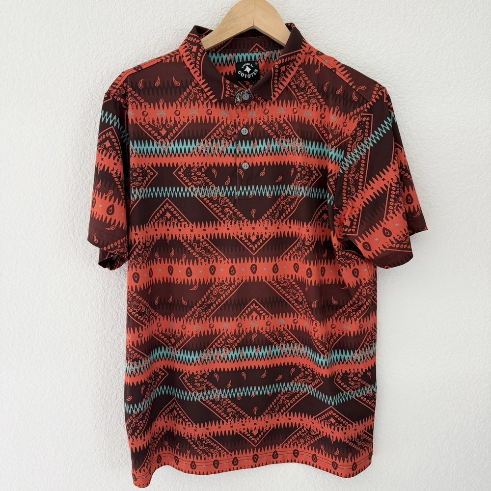 Raised By Coyotes Mens Polo Shirt Medium Orange Southwestern Golf Performance
